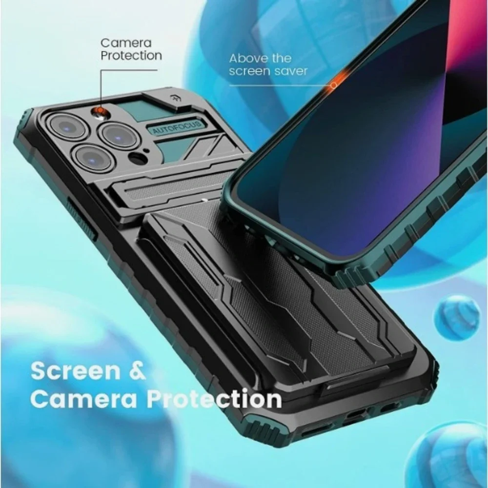 For iPhone 13 13 Pro Max Phone Card Holder Case Heavy Duty Shockproof Cover